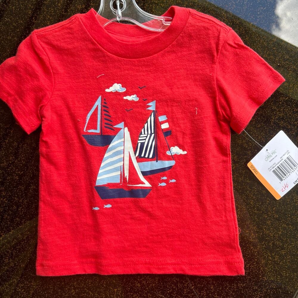 Little Me Red Sailboat Tee- Size 12 Months